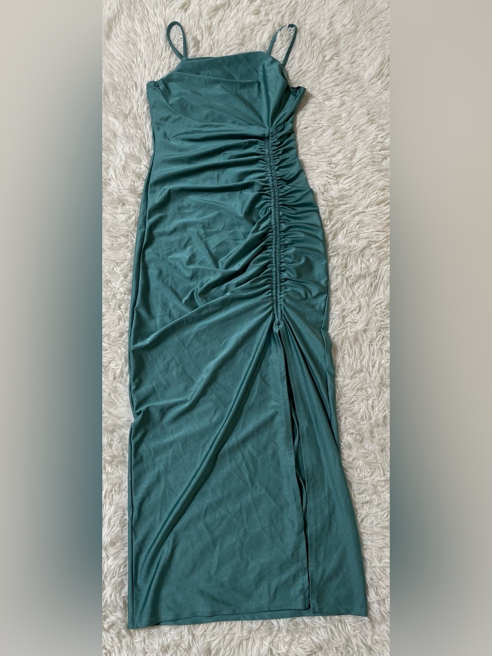 Mermaidcore Ethereal Y2K Regency High Slit Maxi Cocktail Prom Slip Dress Teal M